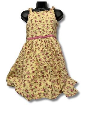 Zunie Yellow Floral Sundress with Pink Waist Trim